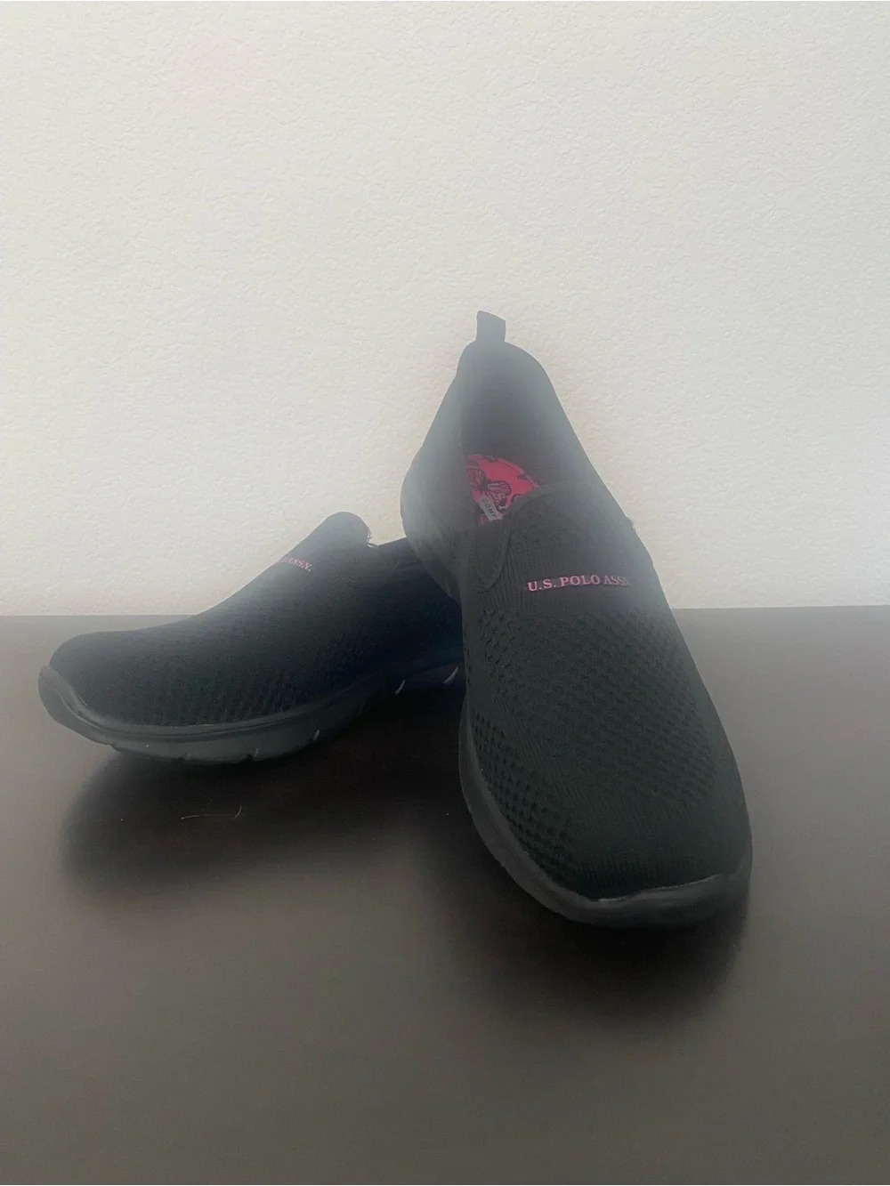 U.S. Polo Assn. Women's Black Slip-On Sneakers with Pink Printed Insole